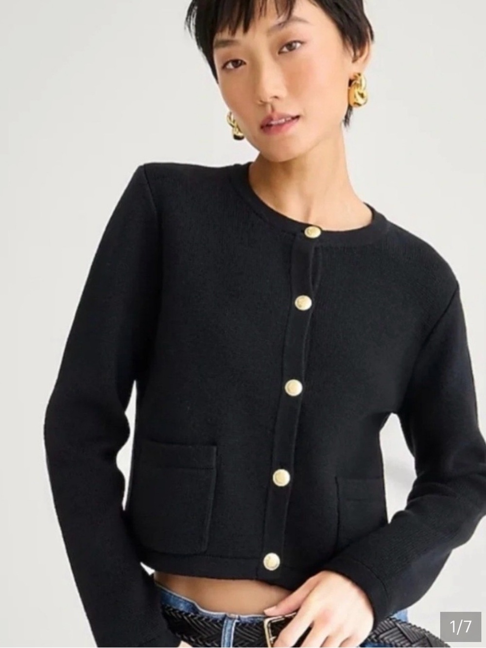 J. Crew Black lady sweater Emilie with Gold Buttons